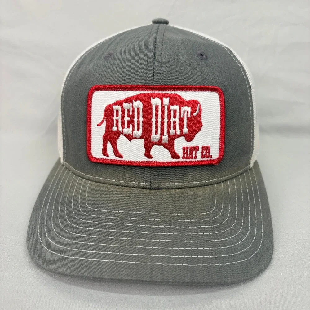 Red Dirt Hat Co Trucker Hat Western Mens OSFM Gray White Buffalo Patch Cap